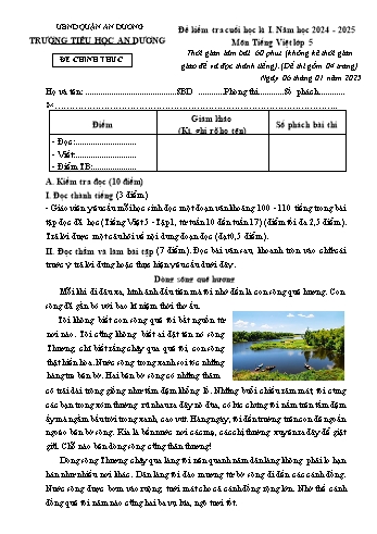 Đề kiểm tra cuối học kỳ I môn Tiếng Việt Lớp 5 - Năm học 2024-2025 - Trường Tiểu học An Dương (Có đáp án)