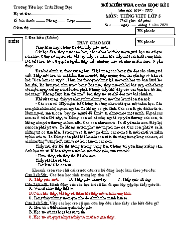 Đề kiểm tra cuối học kỳ I môn Tiếng Việt Lớp 5 - Năm học 2024-2025 - Trường Tiểu học Trần Hưng Đạo (Có đáp án + Ma trận)