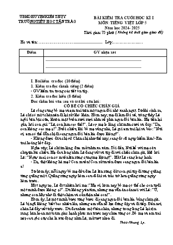 Đề kiểm tra cuối học kỳ I môn Tiếng Việt Lớp 5 - Năm học 2024-2025 - Trường Tiểu học Tân Trào (Có đáp án)