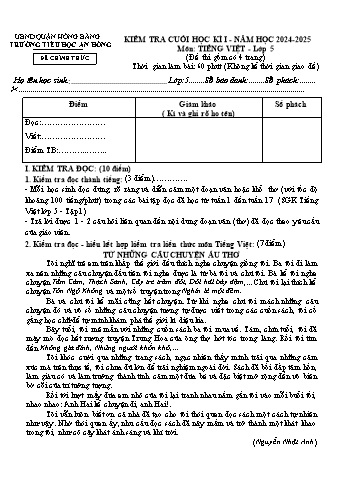 Đề kiểm tra cuối học kỳ I môn Tiếng Việt Lớp 5 - Năm học 2024-2025 - Trường Tiểu học An Đồng (Có đáp án + Ma trận)
