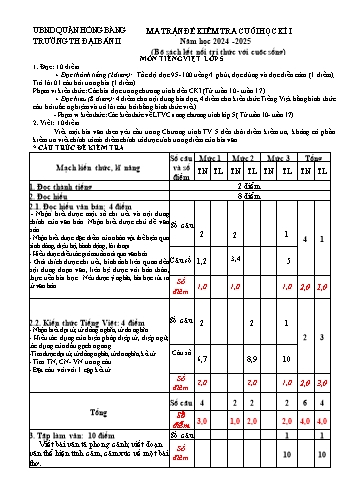 Đề kiểm tra cuối học kỳ I môn Tiếng Việt Lớp 5 - Năm học 2024-2025 - Trường Tiểu học Đại Bản II (Có đáp án + Ma trận)