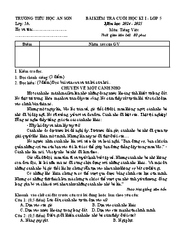 Đề kiểm tra cuối học kỳ I môn Tiếng Việt Lớp 5 - Năm học 2024-2025 - Trường Tiểu học An Sơn (Có đáp án + Ma trận)