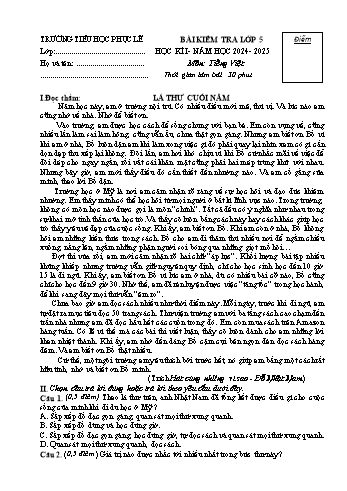 Đề kiểm tra cuối học kỳ I môn Tiếng Việt Lớp 5 - Năm học 2024-2025 - Trường Tiểu học Phục Lễ (Có đáp án + Ma trận)