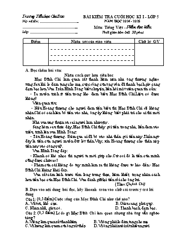 Đề kiểm tra cuối học kỳ I môn Tiếng Việt Lớp 5 - Năm học 2024-2025 - Trường Tiểu học Gia Đức