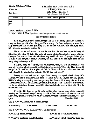 Đề kiểm tra cuối học kỳ I môn Tiếng Việt Lớp 5 - Năm học 2024-2025 - Trường Tiểu học Mỹ Đồng (Có đáp án + Ma trận)