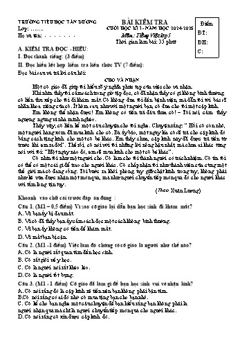 Đề kiểm tra cuối học kỳ I môn Tiếng Việt Lớp 5 - Năm học 2024-2025 - Trường Tiểu học Tân Dương (Có đáp án + Ma trận)