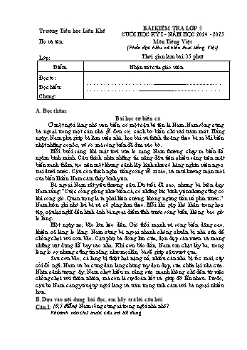 Đề kiểm tra cuối học kỳ I môn Tiếng Việt Lớp 5 - Năm học 2024-2025 - Trường Tiểu học Liên Khê (Có đáp án)