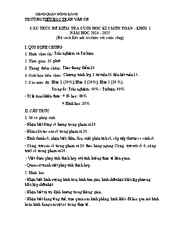 Đề kiểm tra cuối học kỳ I môn Toán Lớp 1 - Năm học 2024-2025 - Trường Tiểu học Trần Văn Ơn (Có đáp án + Ma trận)