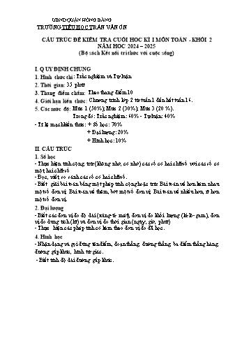 Đề kiểm tra cuối học kỳ I môn Toán Lớp 2 - Năm học 2024-2025 - Trường Tiểu học Trần Văn Ơn (Có đáp án + Ma trận)