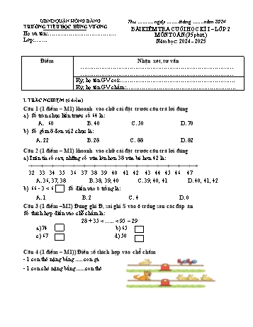 Đề kiểm tra cuối học kỳ I môn Toán Lớp 2 - Năm học 2024-2025 - Trường Tiểu học Hùng Vương (Có đáp án)