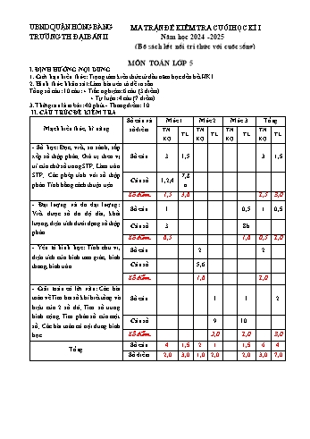 Đề kiểm tra cuối học kỳ I môn Toán Lớp 5 - Năm học 2024-2025 - Trường Tiểu học Đại Bản II (Có đáp án + Ma trận)