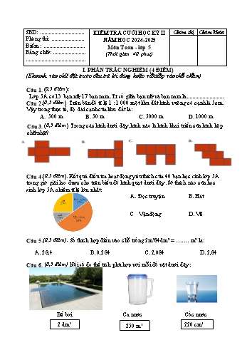 Đề kiểm tra cuối học kỳ II môn Toán Lớp 5 - Năm học 2024-2025 - Trường Tiểu học Hiệp Hòa (Có đáp án)