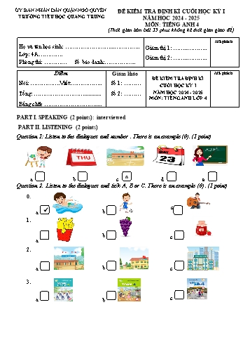 Đề kiểm tra định kì cuối học kì I môn Tiếng Anh Lớp 4 - Năm học 2024-2025 - Trường Tiểu học Quang Trung (Có đáp án + Ma trận)