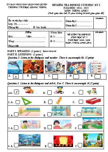 Đề kiểm tra định kì cuối học kì I môn Tiếng Anh Lớp 5 - Năm học 2024-2025 - Trường Tiểu học Quang Trung (Có đáp án + Ma trận)
