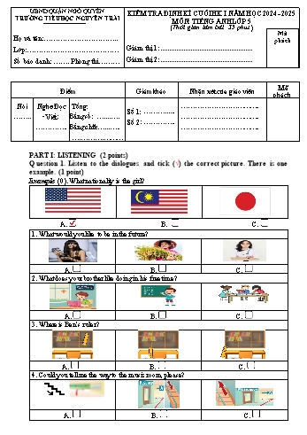 Đề kiểm tra định kì cuối học kì I môn Tiếng Anh Lớp 5 - Năm học 2024-2025 - Trường Tiểu học Nguyễn Trãi (Có đáp án + Ma trận)