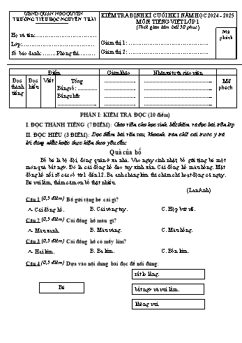 Đề kiểm tra định kì cuối học kì I môn Tiếng Việt Lớp 1 - Năm học 2024-2025 - Trường Tiểu học Nguyễn Trãi (Có đáp án + Ma trận)