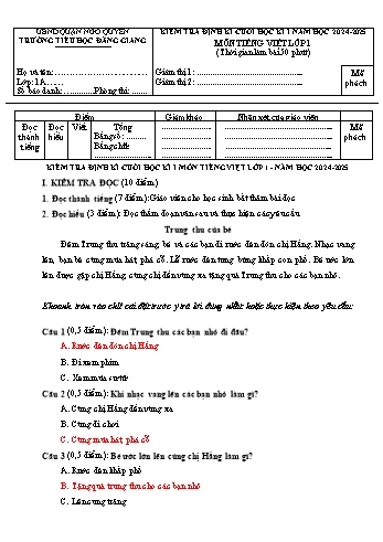 Đề kiểm tra định kì cuối học kì I môn Tiếng Việt Lớp 1 - Năm học 2024-2025 - Trường Tiểu học Đằng Giang (Có đáp án + Ma trận)