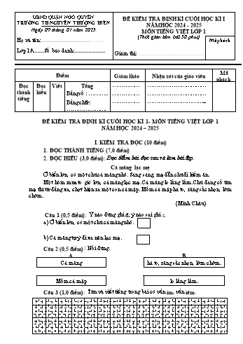 Đề kiểm tra định kì cuối học kì I môn Tiếng Việt Lớp 1 - Năm học 2024-2025 - Trường Tiểu học Nguyễn Thượng Hiền (Có đáp án + Ma trận)