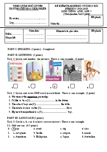 Đề kiểm tra định kì cuối học kì I năm học 2024-2025 môn Tiếng Anh Lớp 5 - Trường Tiểu học Thái Phiên (Kèm đáp án + Ma trận)