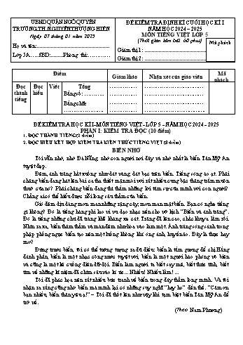 Đề kiểm tra định kì cuối học kỳ I môn Tiếng Việt 5 - Năm học 2024-2025 - Trường Tiểu học Nguyễn Thượng Hiền (Có đáp án + Ma trận)