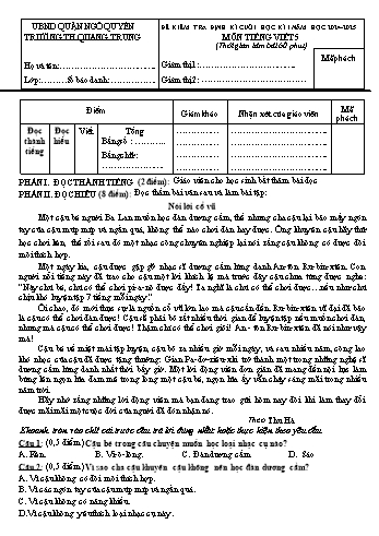 Đề kiểm tra định kì cuối học kỳ I môn Tiếng Việt 5 - Năm học 2024-2025 - Trường Tiểu học Quang Trung (Có đáp án + Ma trận)