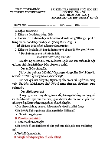Đề kiểm tra định kì cuối học kỳ I môn Tiếng Việt Lớp 2 - Năm học 2024-2025 - Trường Tiểu học Nguyễn Đốc Tín (Có đáp án)