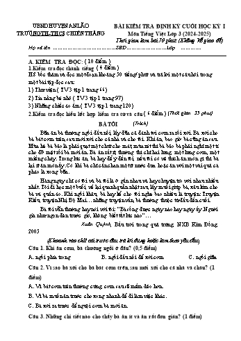 Đề kiểm tra định kì cuối học kỳ I môn Tiếng Việt Lớp 3 - Năm học 2024-2025 - Trường TH&THCS Chiến Thắng (Có đáp án + Ma trận)