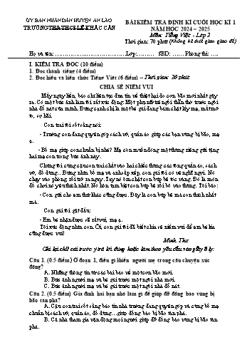Đề kiểm tra định kì cuối học kỳ I môn Tiếng Việt Lớp 3 - Năm học 2024-2025 - Trường TH&THCS Lê Khắc Cẩn (Có đáp án)