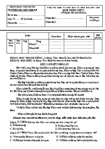 Đề kiểm tra định kì cuối học kỳ I môn Tiếng Việt Lớp 3 - Năm học 2024-2025 - Trường Tiểu học Chu Văn An (Có đáp án + Ma trận)
