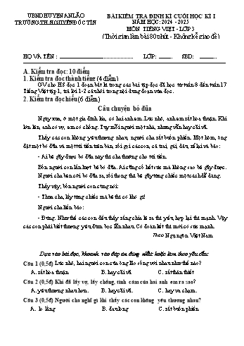 Đề kiểm tra định kì cuối học kỳ I môn Tiếng Việt Lớp 3 - Năm học 2024-2025 - Trường Tiểu học Nguyễn Đốc Tín (Có đáp án)