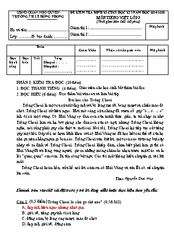 Đề kiểm tra định kì cuối học kỳ I môn Tiếng Việt Lớp 3 - Năm học 2024-2025 - Trường Tiểu học Lê Hồng Phong (Có đáp án + Ma trận)