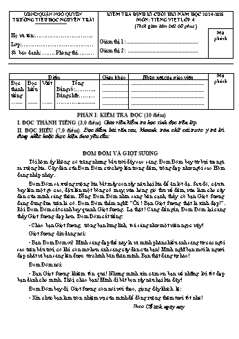 Đề kiểm tra định kì cuối học kỳ I môn Tiếng Việt Lớp 4 - Năm học 2024-2025 - Trường Tiểu học Nguyễn Trãi (Có đáp án + Ma trận)