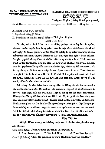 Đề kiểm tra định kì cuối học kỳ I môn Tiếng Việt Lớp 4 - Năm học 2024-2025 - Trường TH&THCS Lê Khắc Cẩn (Có đáp án)