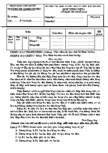 Đề kiểm tra định kì cuối học kỳ I môn Tiếng Việt Lớp 4 - Năm học 2024-2025 - Trường Tiểu học Quang Trung (Có đáp án + Ma trận)