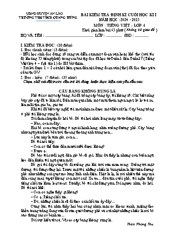 Đề kiểm tra định kì cuối học kỳ I môn Tiếng Việt Lớp 4 - Năm học 2024-2025 - Trường TH&THCS Quang Hưng (Có đáp án)