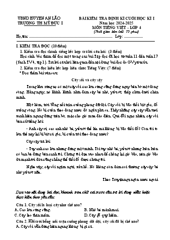 Đề kiểm tra định kì cuối học kỳ I môn Tiếng Việt Lớp 4 - Năm học 2024-2025 - Trường Tiểu học Mỹ Đức 1 (Có đáp án)