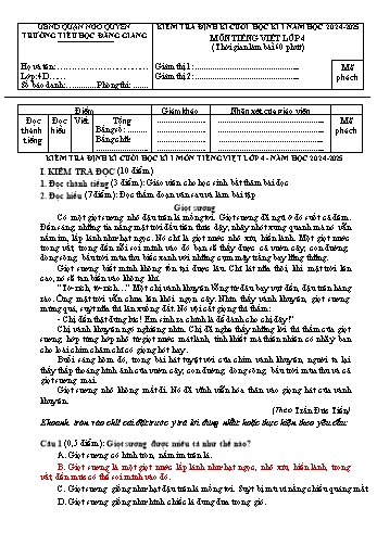 Đề kiểm tra định kì cuối học kỳ I môn Tiếng Việt Lớp 4 - Năm học 2024-2025 - Trường Tiểu học Đằng Giang (Có đáp án + Ma trận)