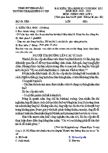 Đề kiểm tra định kì cuối học kỳ I môn Tiếng Việt Lớp 4 - Năm học 2024-2025 - Trường Tiểu học Nguyễn Đốc Tín (Có đáp án)