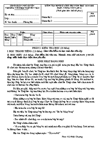Đề kiểm tra định kì cuối học kỳ I môn Tiếng Việt Lớp 5 - Năm học 2024-2025 - Trường Tiểu học Nguyễn Trãi (Có đáp án + Ma trận)