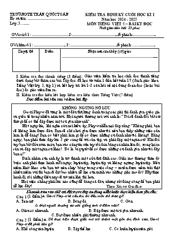 Đề kiểm tra định kì cuối học kỳ I môn Tiếng Việt Lớp 5 - Năm học 2024-2025 - Trường Tiểu học Trần Quốc Toản (Có đáp án)