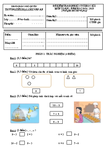 Đề kiểm tra định kì cuối học kỳ I môn Toán Lớp 1 - Năm học 2024-2025 - Trường Tiểu học Chu Văn An (Có đáp án + Ma trận)