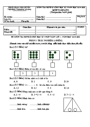 Đề kiểm tra định kì cuối học kỳ I môn Toán Lớp 1 - Năm học 2024-2025 - Trường Tiểu học Đằng Giang (Có đáp án + Ma trận)