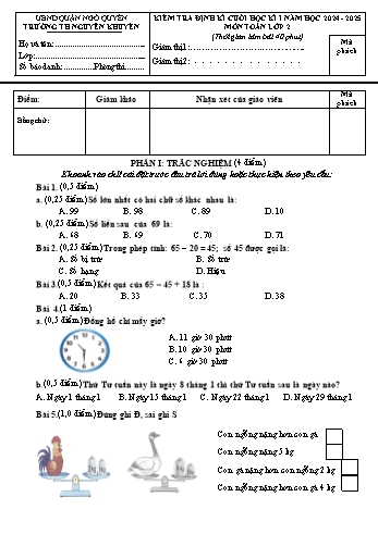 Đề kiểm tra định kì cuối học kỳ I môn Toán Lớp 2 - Năm học 2024-2025 - Trường Tiểu học Nguyễn Khuyến (Có đáp án + Ma trận)