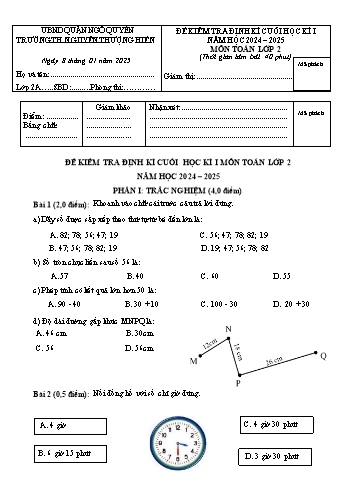 Đề kiểm tra định kì cuối học kỳ I môn Toán Lớp 2 - Năm học 2024-2025 - Trường Tiểu học Thượng Hiền (Có đáp án + Ma trận)