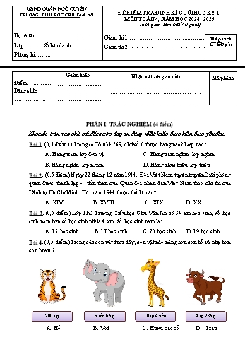 Đề kiểm tra định kì cuối học kỳ I môn Toán Lớp 4 - Năm học 2024-2025 - Trường Tiểu học Chu Văn An (Có đáp án + Ma trận)
