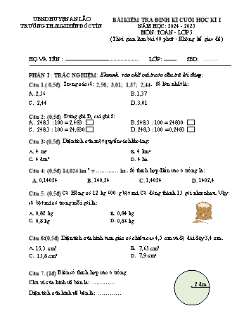 Đề kiểm tra định kì cuối học kỳ I môn Toán Lớp 5 - Năm học 2024-2025 - Trường Tiểu học Nguyễn Đốc Tín (Có đáp án)