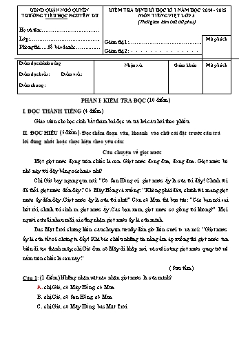 Đề kiểm tra định kì học kỳ I môn Tiếng Việt Lớp 3 - Năm học 2024-2025 - Trường Tiểu học Nguyễn Du (Có đáp án + Ma trận)