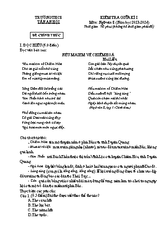 Đề kiểm tra giữa học kỳ I môn Ngữ văn 8 - Năm học 2023-2024 - Trường THCS Tân An Hội (Có đáp án)
