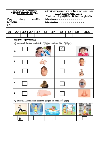 Đề kiểm tra học kì I môn Tiếng Anh Lớp 3 - Năm học 2024-2025 - Trường Tiểu học Nguyễn Trãi (Có đáp án + Ma trận)