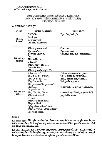 Đề kiểm tra học kì I môn Tiếng Anh Lớp 3 - Năm học 2024-2025 - Trường Tiểu học Trần Văn Ơn (Có đáp án + Ma trận)